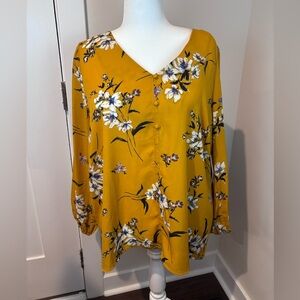Collective Concepts Mustard Yellow Floral Blouse 3X Stitch Fix